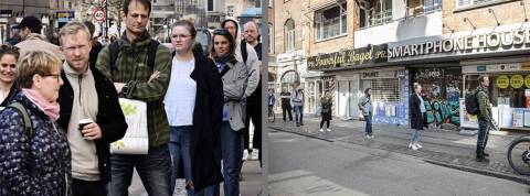 Deux photographies de Danois qui font la queue avec un angle différent