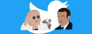 Le Pen, Macron et melanchon avec le logo de Twitter en fond