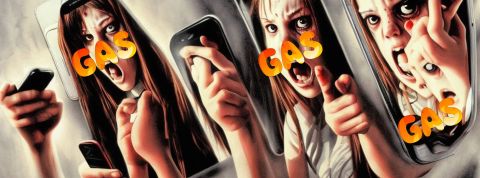 Création Dreamstudio avec adolescentes effrayées devant leurs smartphones