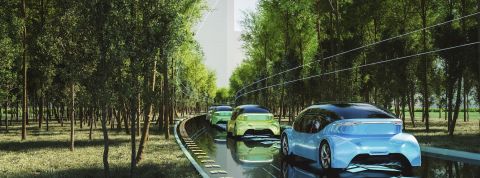 Clean futuristic electric cars road traffic