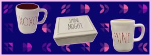 Sur fond violet, des produits en céramique blancs