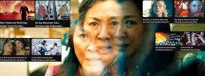 Le visage d'une felle asiatique divisé en plusieurs parte qui essaye de regarder plein de vidéo en même temps.