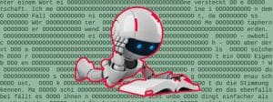 Un robot lit au milieu de mots étranges