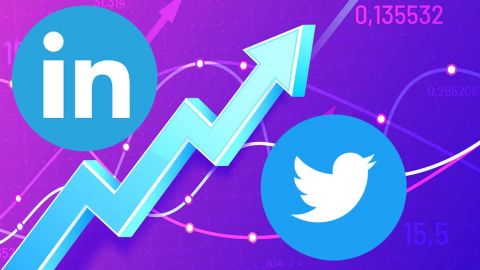 Courbe financière et logos LinkedIn et Twitter
