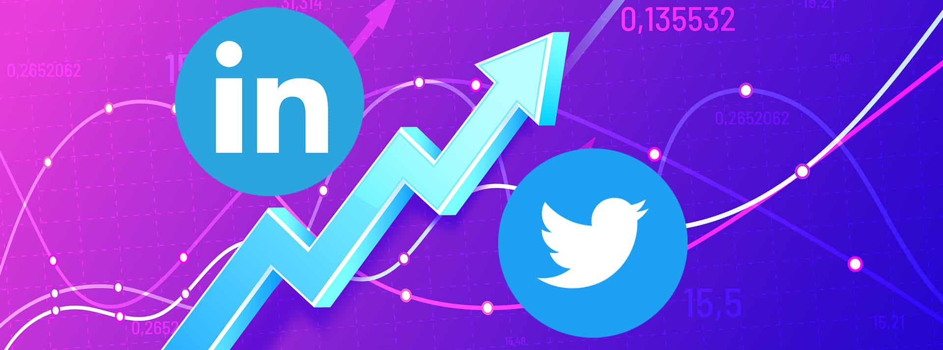 Courbe financière et logos LinkedIn et Twitter