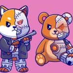 Des peluches robots et les logos Google et OpenAI