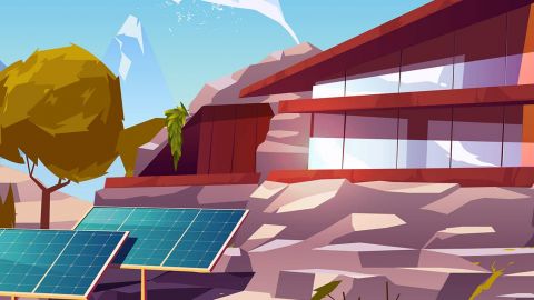 Illustration d'une maison moderne et panneaux solaires
