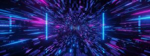 Illustration 3d de lumières techno futuristes de science-fiction bleues et violettes