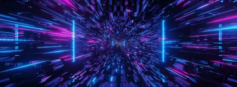 Illustration 3d de lumières techno futuristes de science-fiction bleues et violettes