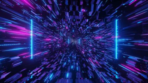 Illustration 3d de lumières techno futuristes de science-fiction bleues et violettes