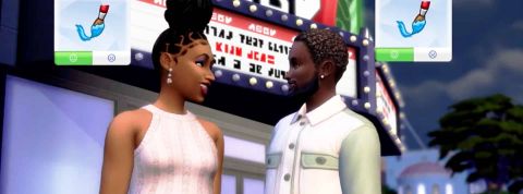 Un couple Sims se regarde amoureusement