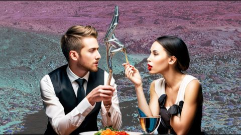 Un couple mange De la nourriture étrange
