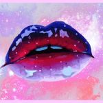 Une bouche sur fond rose