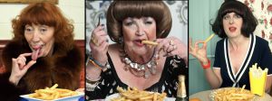des dames qui mangent des saucisses avec des bugs