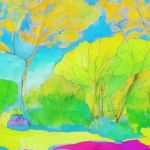 Aquarelle pop d'un paysage vert, réalisée via Dreamstudio