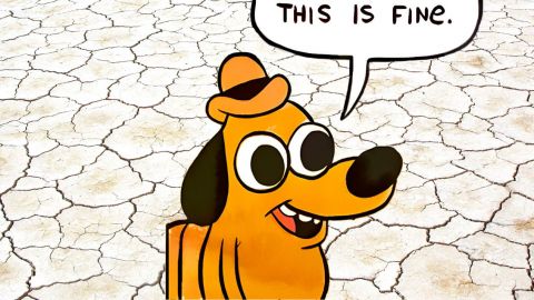 Le chien de KC Green sur terre craquelée