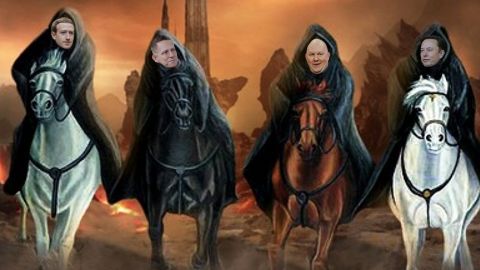 Zucky, Thiel, Andreessen et Musk en chevaliers de l'apocalypse