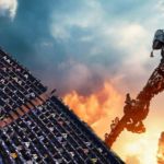 Un robot sur fond d'apocalypse, et une image de la Commission européenne