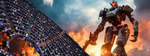 Un robot sur fond d'apocalypse, et une image de la Commission européenne