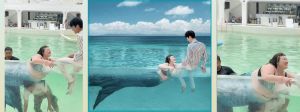 Une femme déguisée en sirène dans une piscine