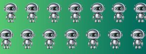Petits robots sur fond vert