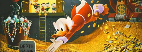 Picsou plonge dans un bain de pièces d'or