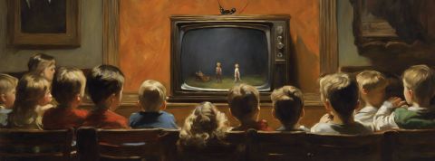 des enfants rassemblé devant une tv