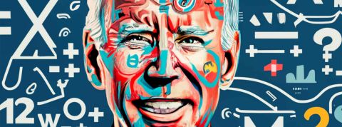 Un close-up de Biden avec des équations mathématiques sur le visage, image générée par IA