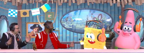 Les présentateurs du Super Bowl et Bob l'épongeSuper Bowl à Bikini Bottom, bientôt des filtres à la télé ?