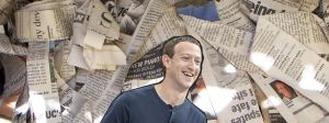Une image de zukcerberg qui rigole sur une pile de journeaux