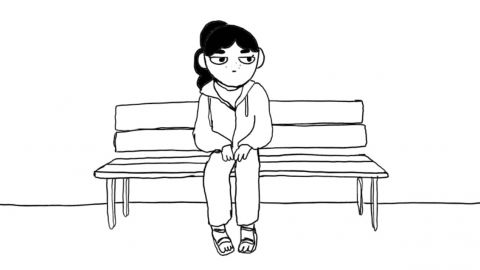 une petite fille brune sur un banc dans la série Samuel