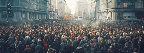 Des milliers de personnes serrées dans la rue, en plein rush