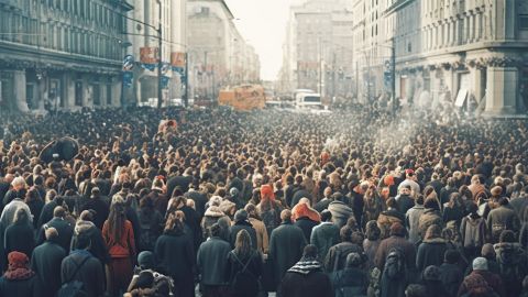 Des milliers de personnes serrées dans la rue, en plein rush