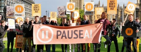 Une photo de manifestants de Pause AI