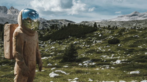 Un astronaute dans un champ
