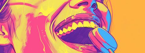 Illustration par IA d'une voix souriante proche d'un micro de téléphone