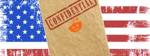 Un drapeau américain en fond et une enveloppe kraft avec "Confidential" et le logo Reddit dessus