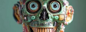 un robot Image IA d'un robot dans les tons verts, un peu flippant
