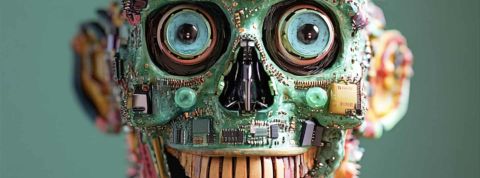 un robot Image IA d'un robot dans les tons verts, un peu flippant