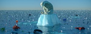Un ours polaire sur un bout de banquise dans une mer très polluée