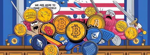Illustration avec des cryptomonnaies au Sénat US