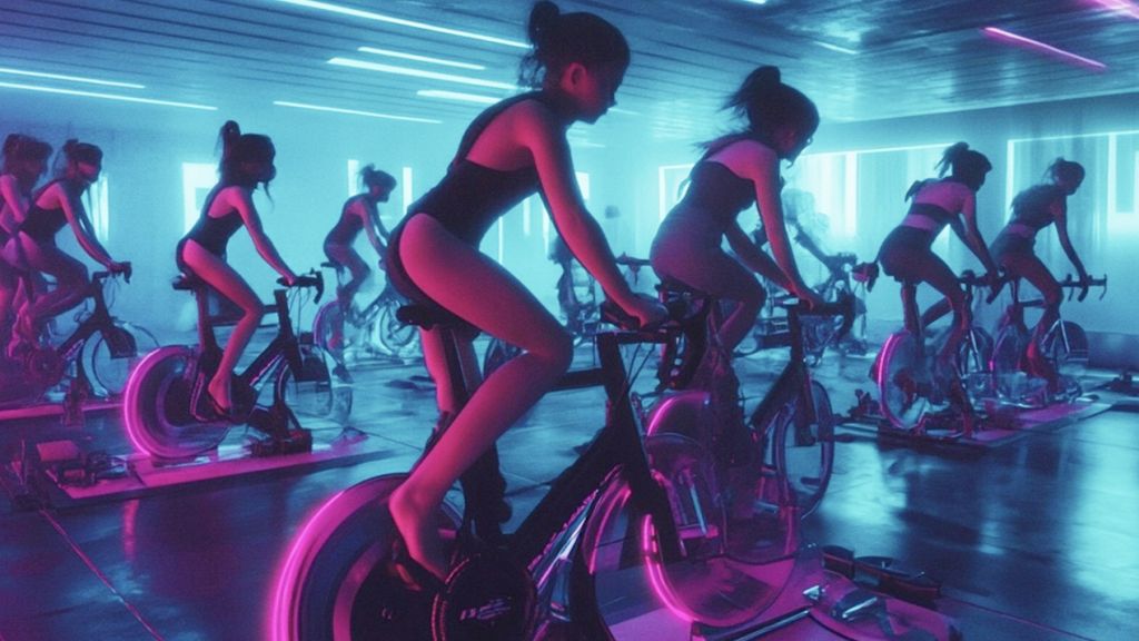 des femmes qui font du vélo d'interieur