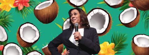 Kamala harris sur un fond de noix de coco