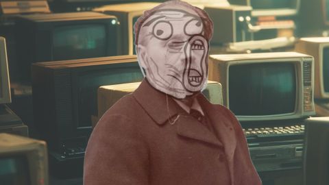 une image de zola mixé avec une tête de troll sur un fond d'écrans