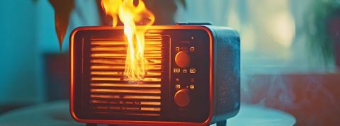 Une radio carrée à l'ancienne qui brûle
