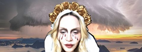 Madonna en vierge éplorée devant une tempête à Rio