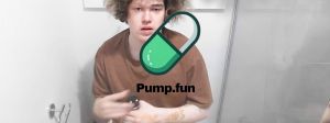 Un garçon sur les toilettes avec le logo Pump fun