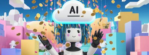 Un robot AI sous une pluie de pièces d'argent