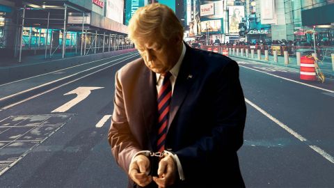 Donald Trump seul dans la rue avec des menottes
