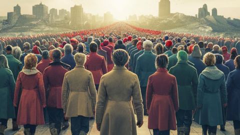Une foule massive se dirige vers un ailleurs